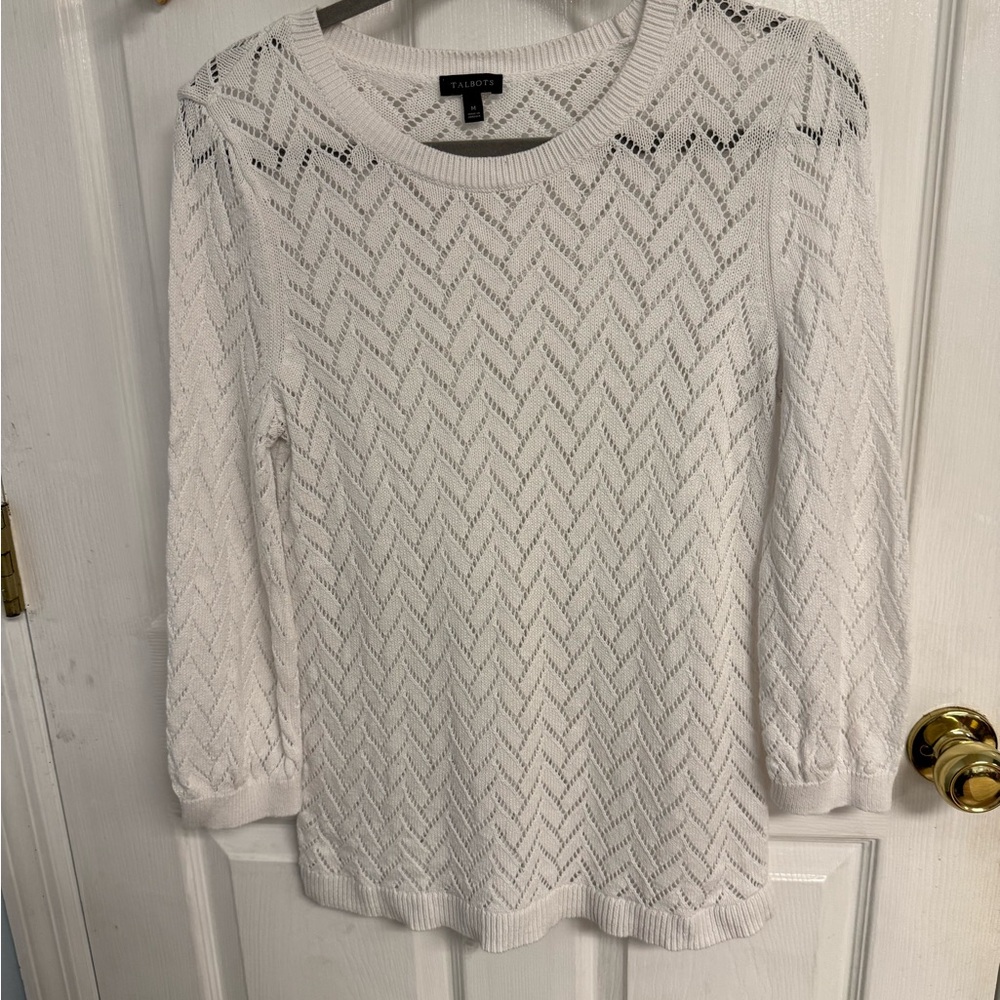 Talbots Ivory Chevron Knit Top sz Medium